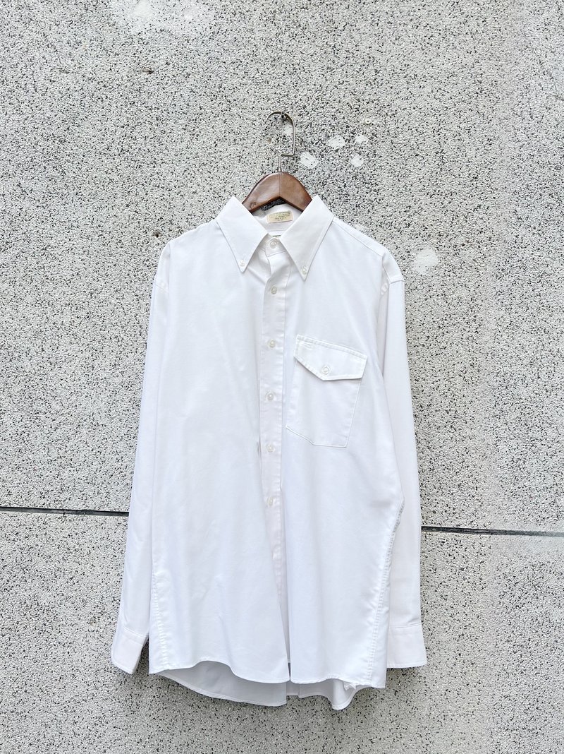 80s LL bean U.S.A 純淨之白 素雅棉質挺版上衣襯衫vintage shirt - 男襯衫/休閒襯衫 - 棉．麻 白色
