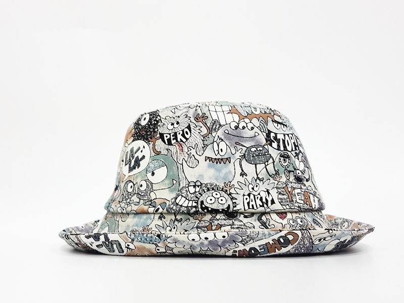 Classic Fisherman Hat Little Monster (Gray) #街文青#遮阳#Fisher Hat #Valentine #礼物 - Hats & Caps - Cotton & Hemp Gray
