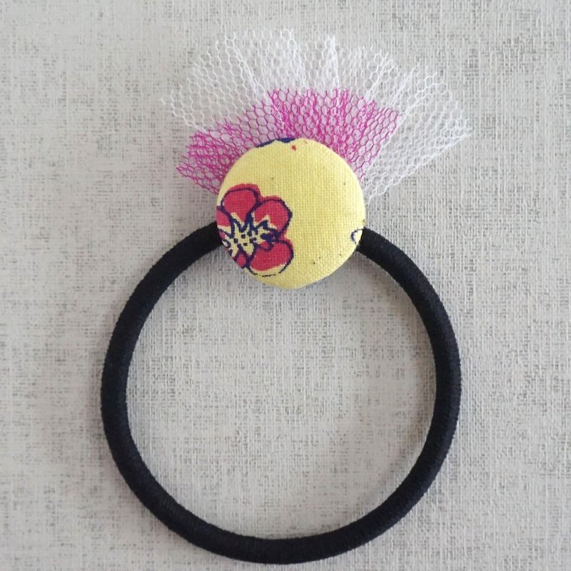 Hand-printed original walnut button Hair elastic flower 1 - Hair Accessories - Cotton & Hemp Yellow