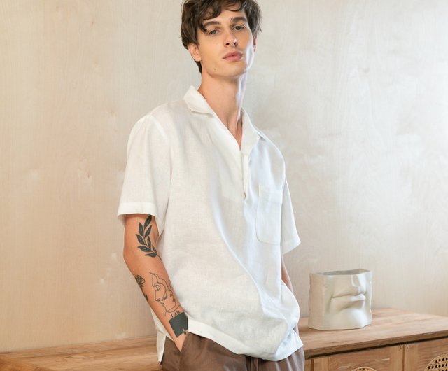 White linen pullover on sale shirt