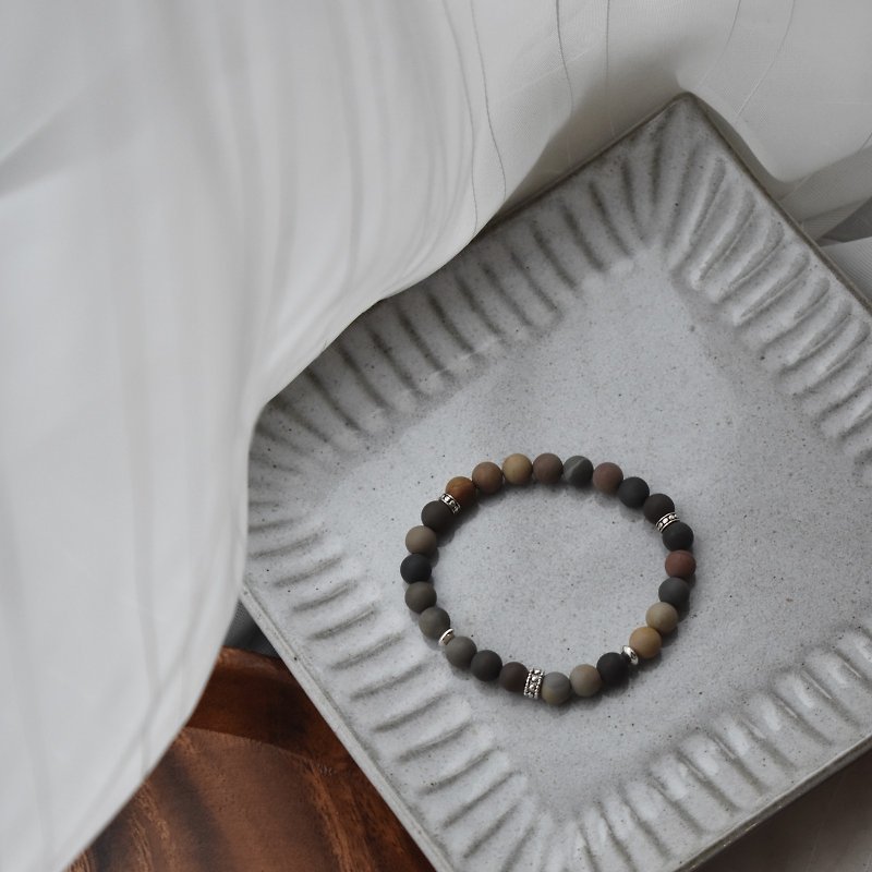 ZHU. Handmade bracelet | Let's travel (sterling silver / gift / natural stone / matte American picture stone) - Bracelets - Stone 