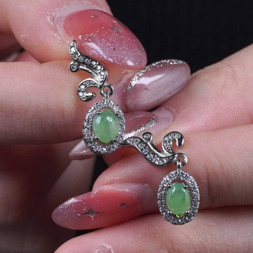 瓔珞珠寶盒 E.L.Jewelry Box 冰綠翡翠蛋面耳環 14K包金 | 天然緬甸A貨翡翠 | 送禮