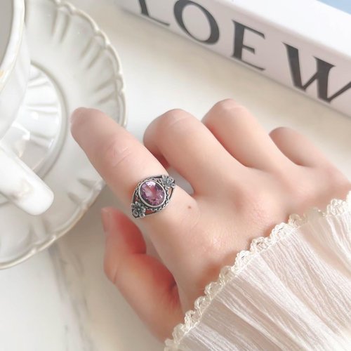 喜羊羊happy sheep jewelry 紫水晶925純銀尼泊爾復古小花戒指 可調式戒指