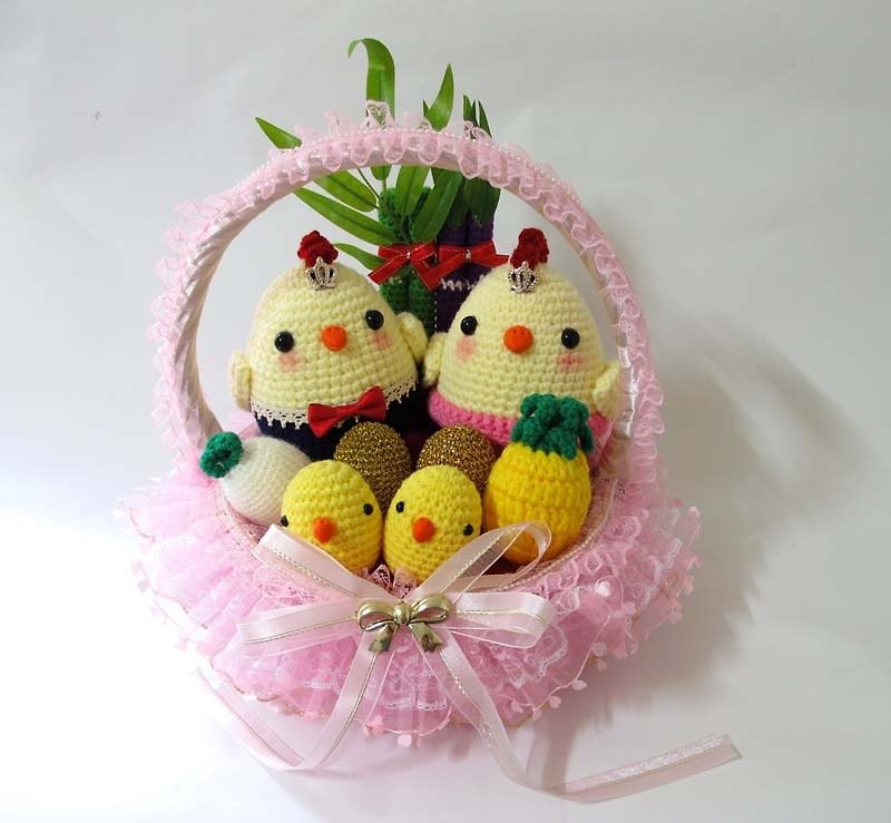 Cute wool chicken the way complete Portfolio / wedding / into the house (Pink Version chicken group Q) - ของวางตกแต่ง - วัสดุอื่นๆ สึชมพู