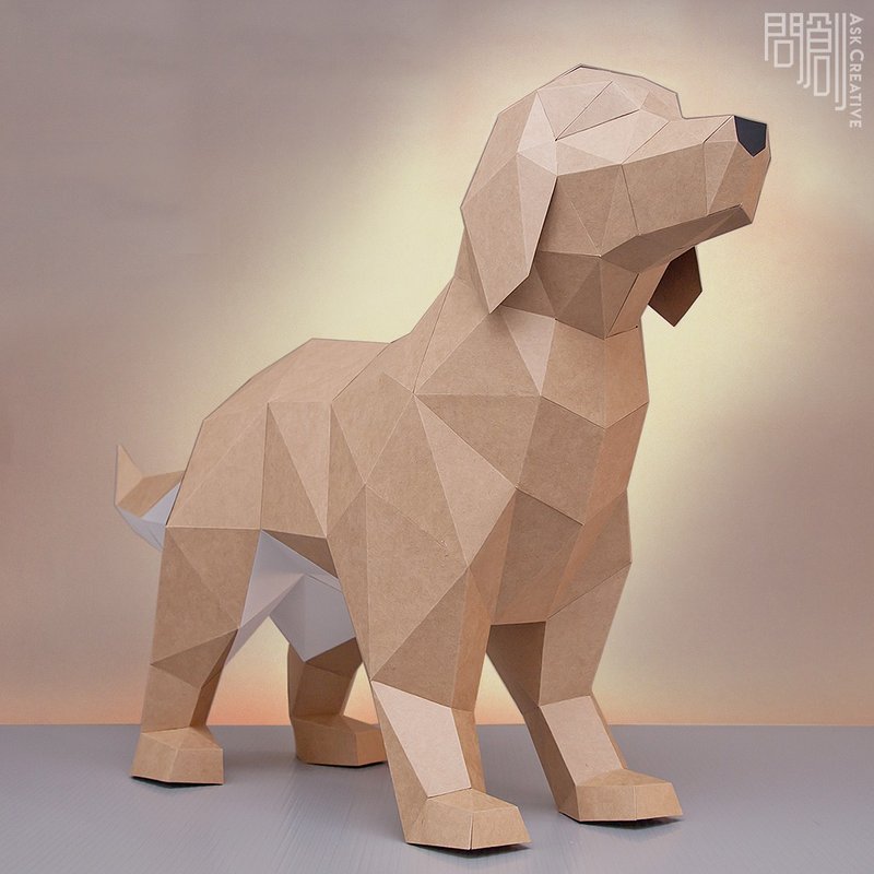 問創設計 DIY手作3D紙模型 狗狗系列 - 金毛黃金獵犬 (4色可選) - 玩偶/公仔 - 紙 卡其色
