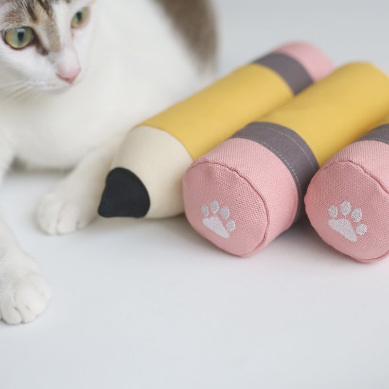 鉛筆 貓草玩具 手作 可清洗 可填充 重複用 - 貓/狗玩具 - 棉．麻 黃色