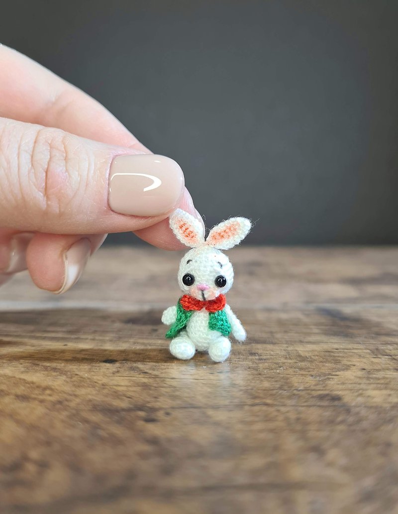 Small stuffed bunny, cute bunny plush, mini crochet animals - Stuffed Dolls & Figurines - Thread White