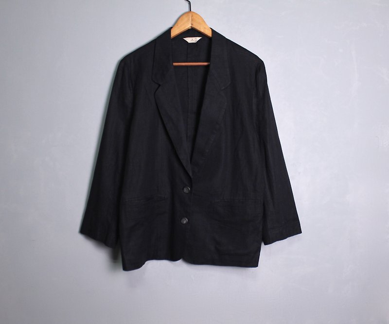 FOAK vintage A toi black black linen suit jacket - เสื้อแจ็คเก็ต - ผ้าฝ้าย/ผ้าลินิน 