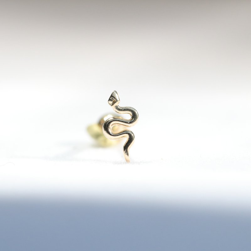 14K line snake bead earrings (single) ear bone and ear socket will not fade - Earrings & Clip-ons - Precious Metals Gold