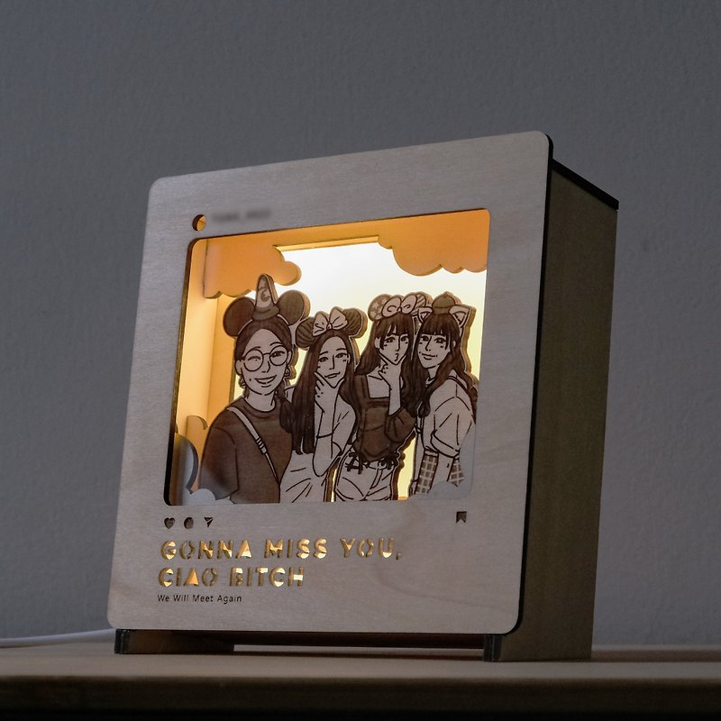 [Customized color painting] Wooden box night light small wooden lamp - USB power supply - IG sky style - โคมไฟ - ไม้ สีนำ้ตาล