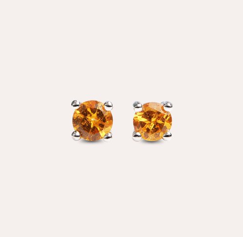 安珠 AND JEWEL 每天配戴的天然寶石 安珠 錳鋁榴石 橘色 圓形 4mm 耳環 經典系列 Round E 寶石銀飾