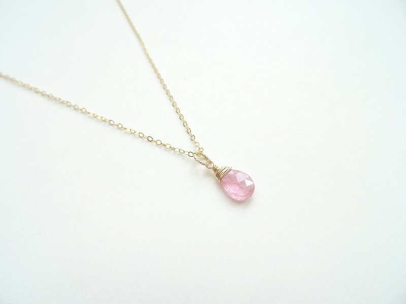::Daily Jewels:: Dangling Tourmaline Faceted Teardrop Briolette Dangle Dainty 14K GF Necklace (Pink) - Necklaces - Gemstone Pink