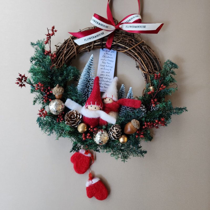 Xmas|Eternal Cedar|Dry Wreath M Style Red and White Hat Doll Christmas Wreath Exchange Gift - Dried Flowers & Bouquets - Plants & Flowers Green