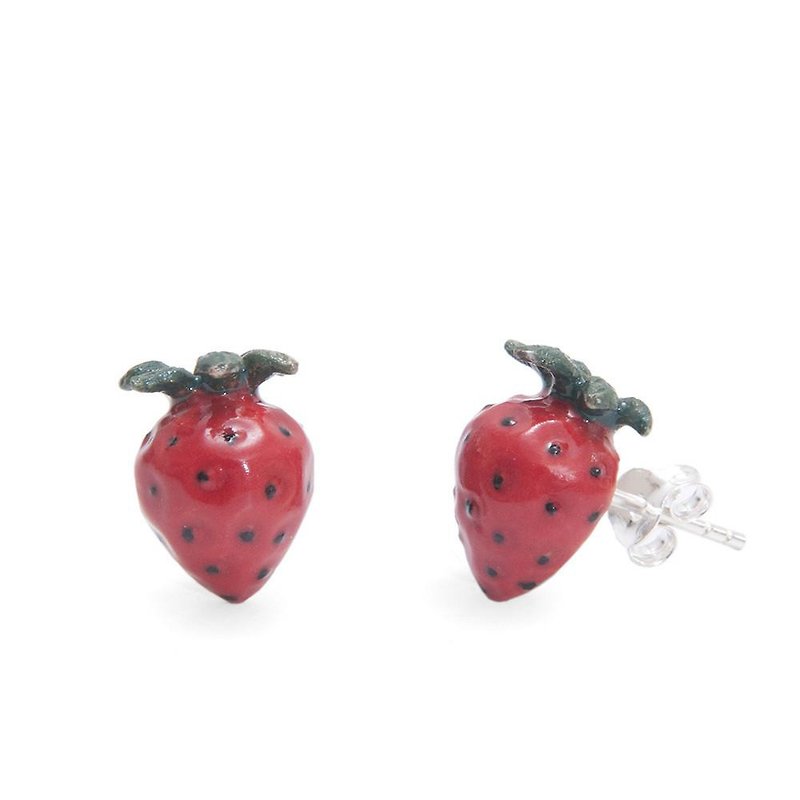 And Mary Strawberry Earrings | Gift Box - ต่างหู - เครื่องลายคราม สีแดง