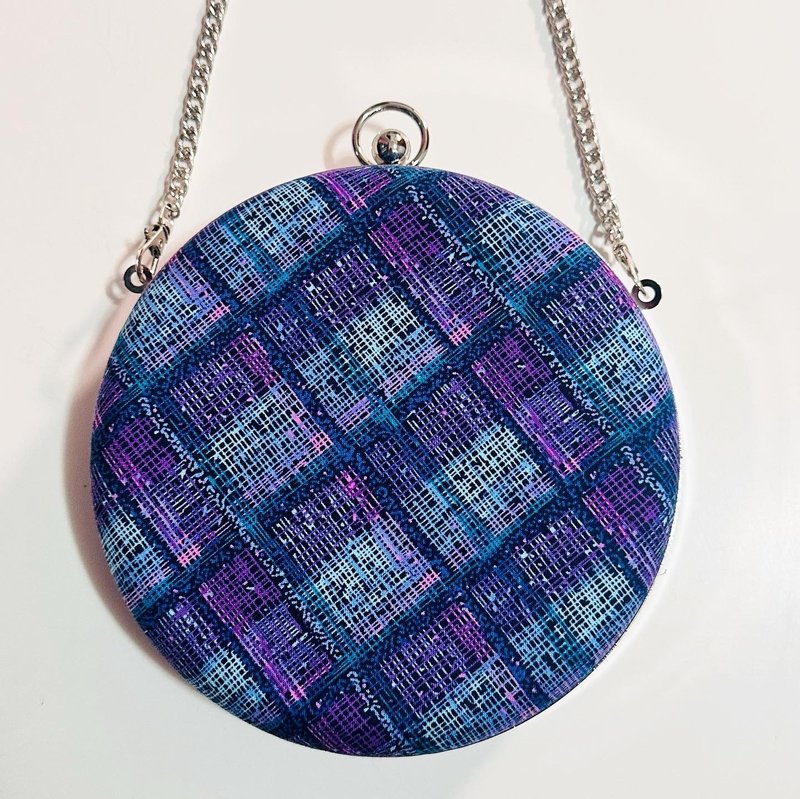 Purple and blue checkered round bag-can be carried in hand/cross-body - Clutch Bags - Cotton & Hemp Blue