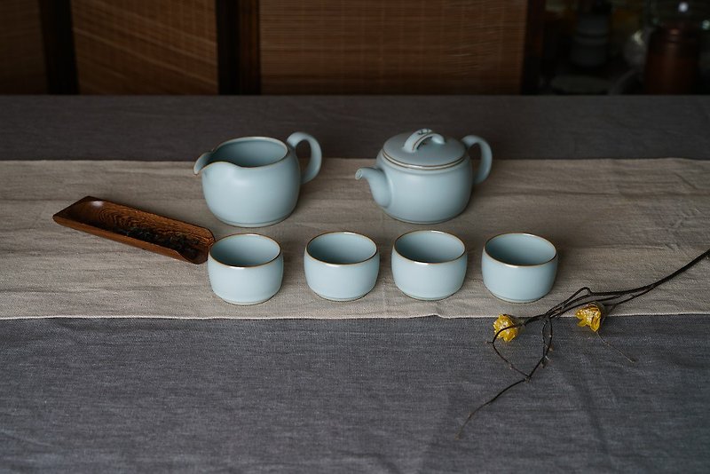 <天青汝窑> 参禅悟道茶组1壶1海4杯 - Teapots & Teacups - Pottery 
