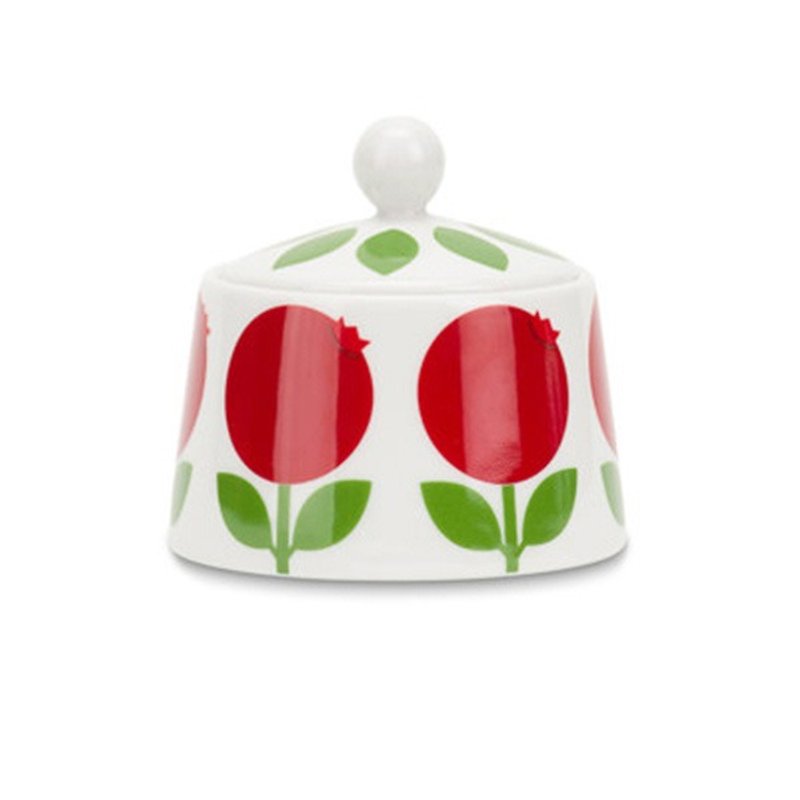 Cute Scandinavian Retro Floryd Bilberry Raspberry Sugar Bowl - Bowls - Porcelain Red