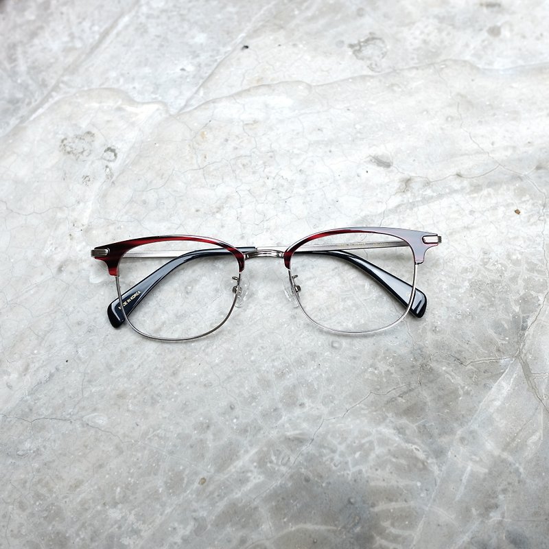 [メッシュ]韓国事務所の新しい金属メッシュボックス眉パターン眼鏡フレームバーガンディ - 眼鏡・フレーム - 金属 レッド