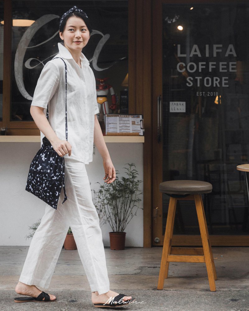 Malwine White Linen Straight Trousers Size M/L - Women's Pants - Linen White