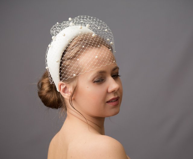 Pearl birdcage veil for bride. Bridal shower headband veil. Bachelorette  veil. - Shop TailoredMagic Headbands - Pinkoi