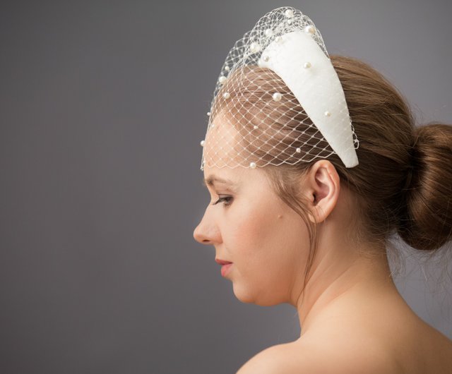 Pearl birdcage veil for bride. Bridal shower headband veil. Bachelorette  veil. - Shop TailoredMagic Headbands - Pinkoi