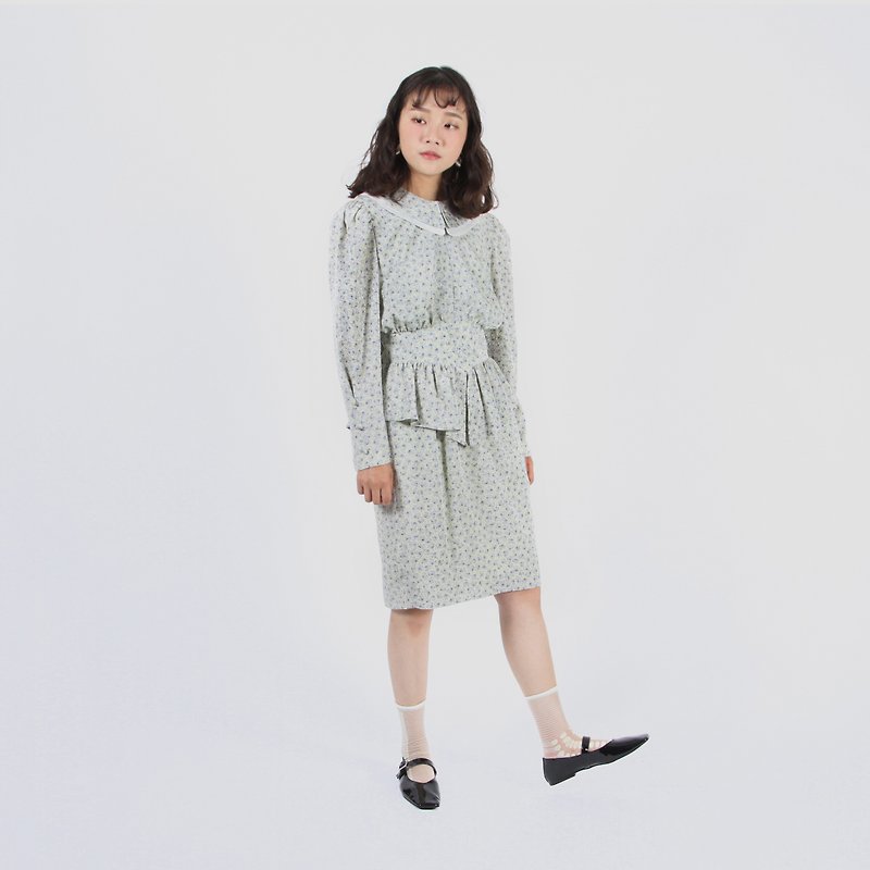 [Egg plant vintage] Sunny day flower stamen skirt print vintage suit - One Piece Dresses - Polyester 