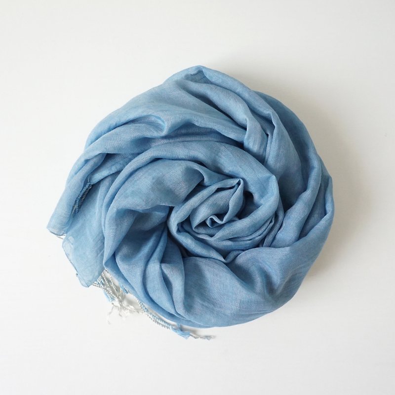 S.A x Niagara, Indigo dyed Handmade Plain Silk/Cotton Scarf - Scarves - Silk Blue
