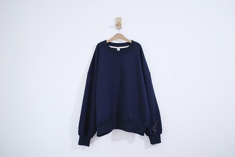 Lightning line cuffs pure cotton super thick pure cotton drop shoulder long-sleeved top-zhangqing-sold out - Unisex Hoodies & T-Shirts - Cotton & Hemp Blue