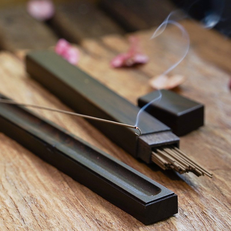 (Xifu) Agarwood incense sticks tube + incense holder + incense sticks combination 7-inch incense stick wood tone purification - Fragrances - Wood Brown