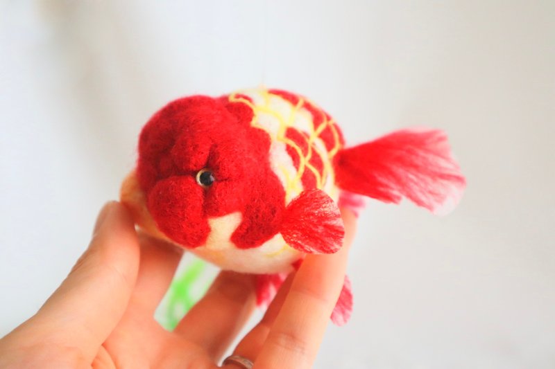 Goldfish Mobile M size Red and White oranda - Stuffed Dolls & Figurines - Wool Red