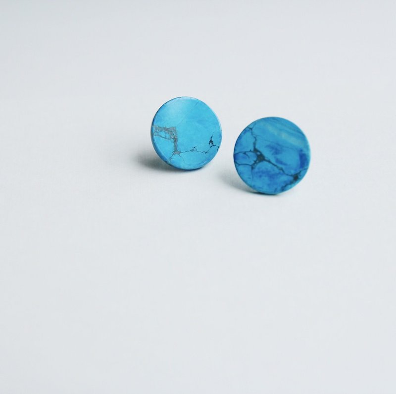 土耳其藍天然石圓片耳環 - 耳環/耳夾 - 寶石 藍色