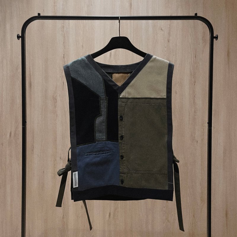 No Signal V-Neck Side Strap Patchwork Vest | Glade - Women's Vests - Cotton & Hemp Green