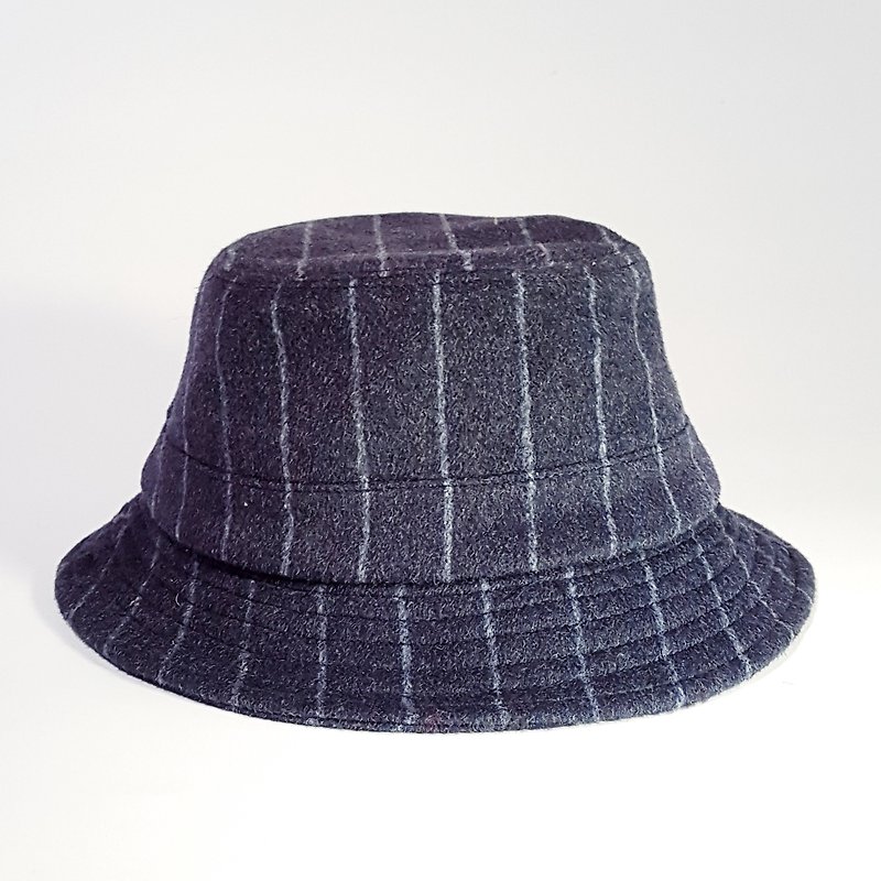 英式圓盤紳士帽- 神秘午夜藍(灰線條)#毛料#限量#秋冬 #禮物#保暖 - 帽子 - 其他材質 藍色