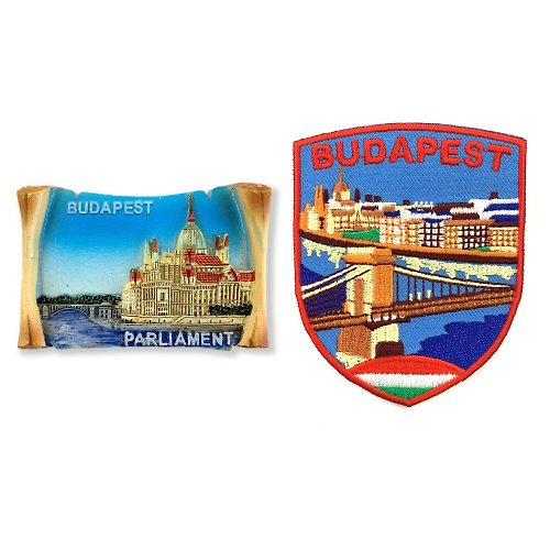 A-ONE 匈牙利布達佩斯國會大廈彩色磁鐵+布達佩斯 多瑙河補丁貼【2件組