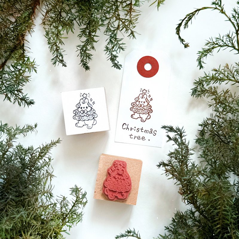 小兔印章－聖誕樹兔 - 印章/印台 - 木頭 綠色
