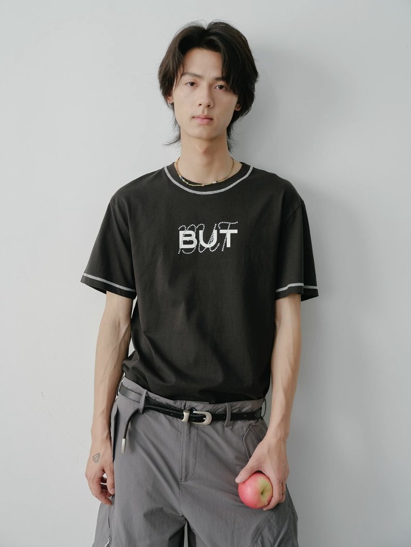BUT 重磅字母印花燙鑽短袖T恤 - 男 T 恤 - 其他材質 咖啡色