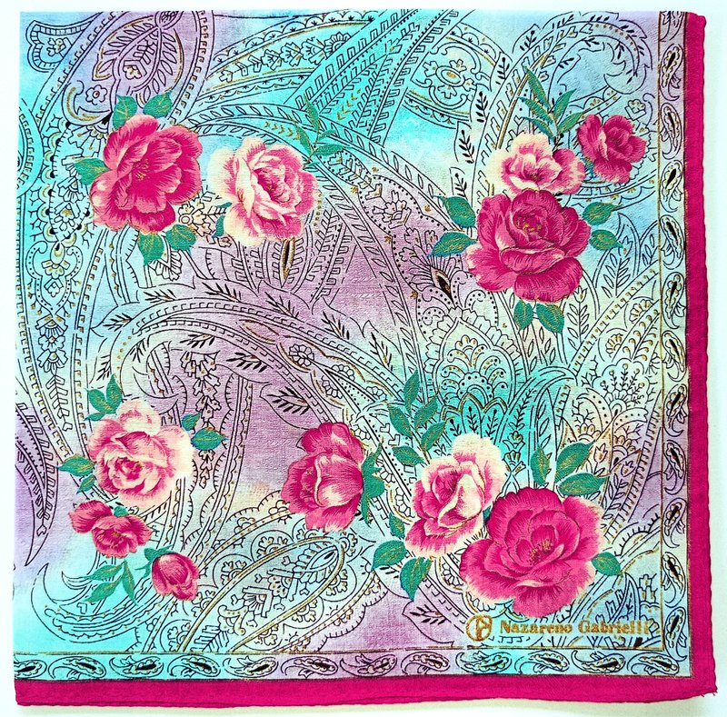 Nazareno Gabrielli Vintage Handkerchief Floral 19 x 19 inches - 手帕 - 棉．麻 紫色