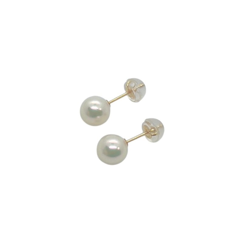 单颗珍珠耳钉 6-6.5毫米 pt900 K18YG K10YG K10PG Akoya珍珠 - 耳環/耳夾/耳骨夾 - 珍珠 白色