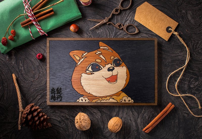 Handmade wood paintings | Shiba Inu (Yellow) - โปสเตอร์ - ไม้ สีนำ้ตาล