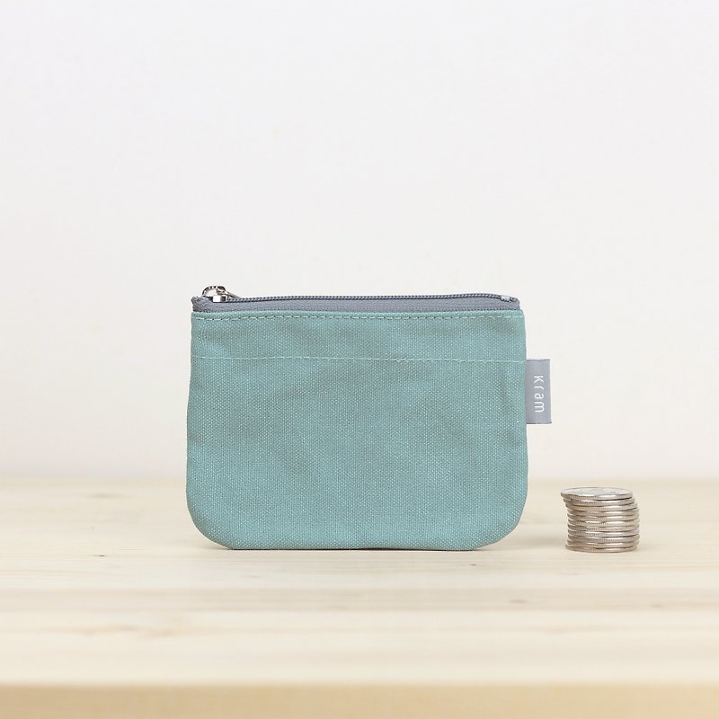 雙層零錢包 / 日本帆布 -- 湖水藍 - 散紙包 - 棉．麻 綠色