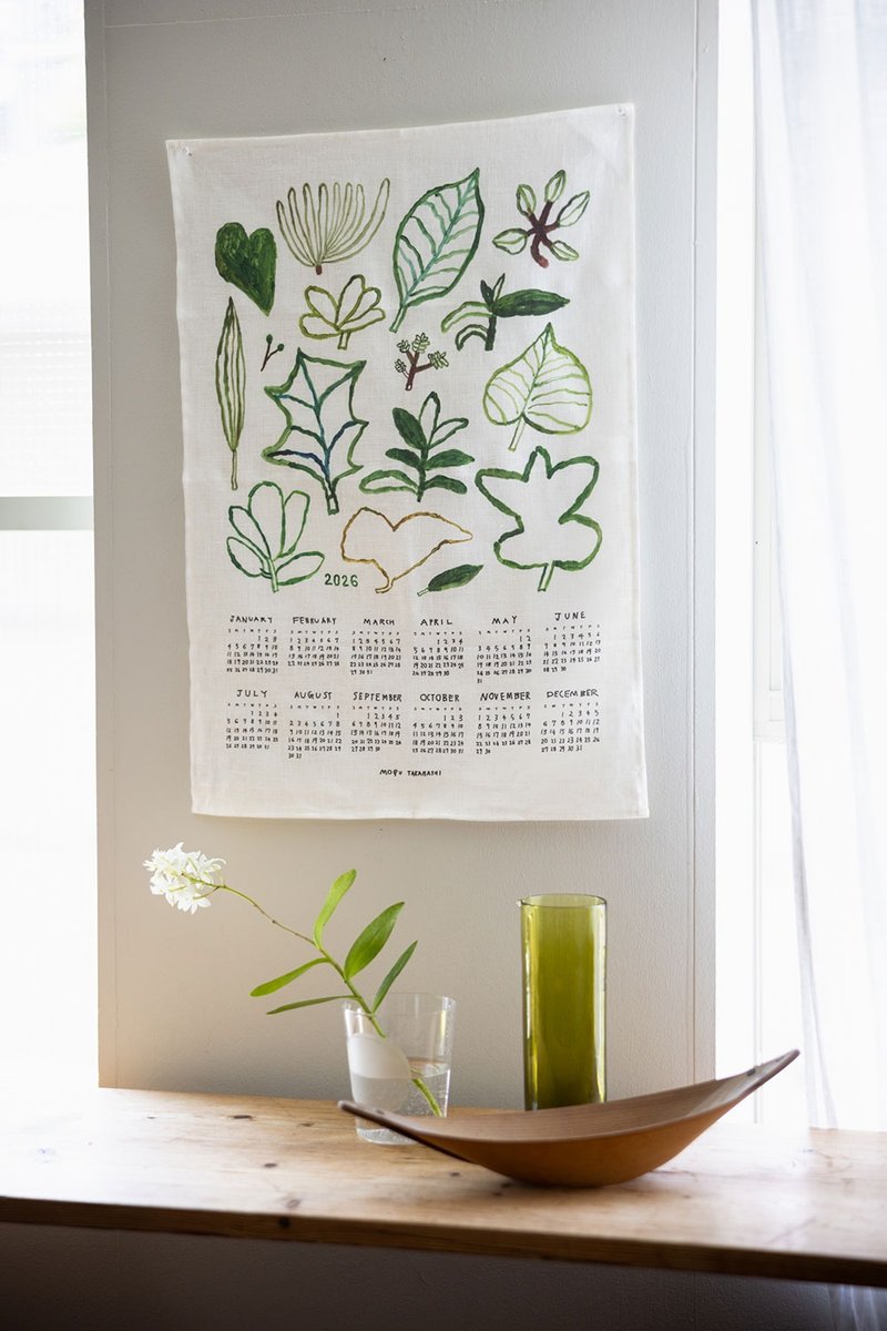 Fog Linen Work - Mogu Takahashi 聯名 綠色植物 2026 年曆/掛布 - 月曆/年曆/日曆 - 亞麻 綠色
