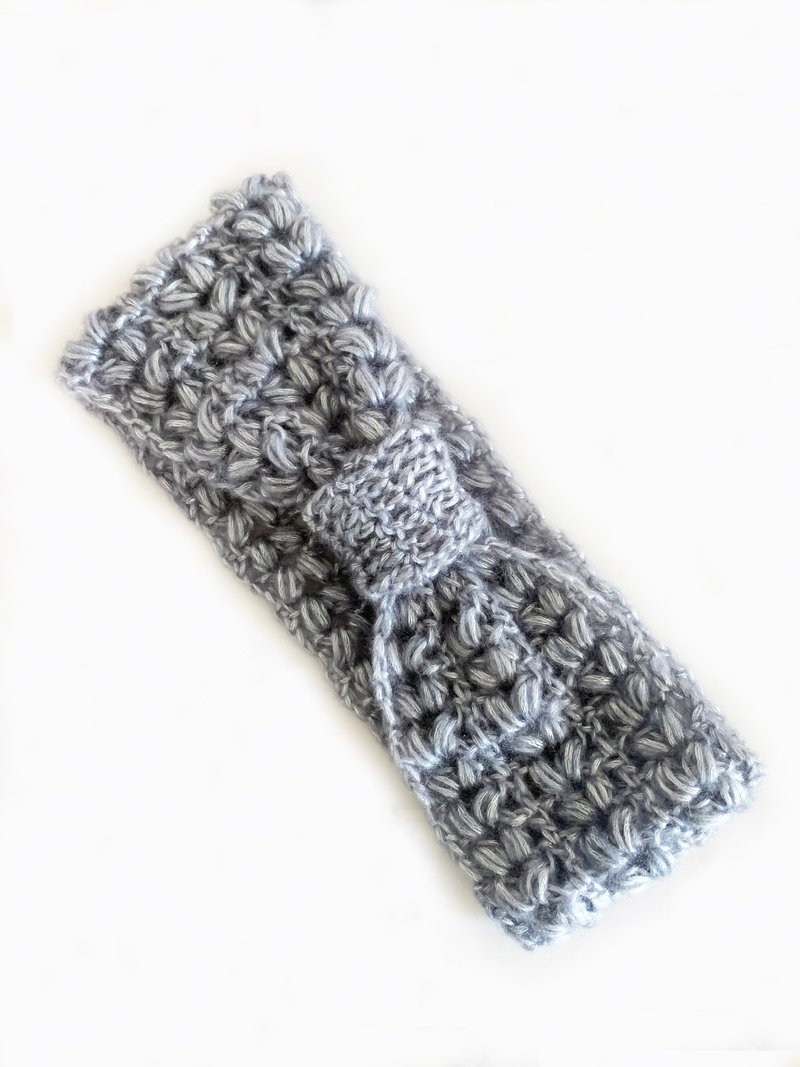 Crochet lace pattern mohair yarn headband - เครื่องประดับผม - วัสดุอื่นๆ สีเทา