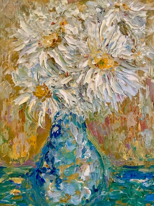 Ka-gan.art Daisies oil painting,original oil impasto style painting on 3 d canvas