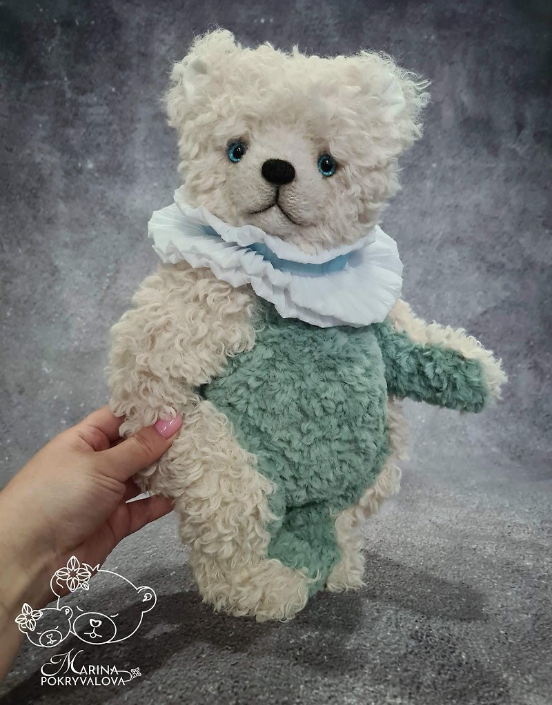 Mint teddy bear toy. Handmade bear gift. Artist teddy bear. Birthday gift. - 公仔模型 - 其他材質 綠色