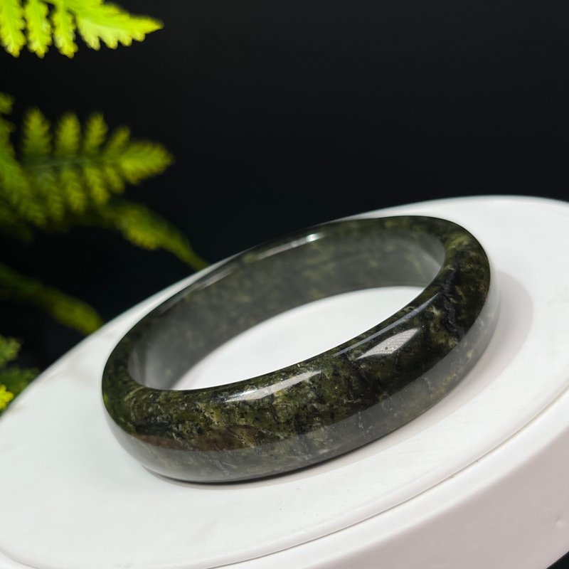 藥王石手鐲63MM 西藏墨綠玉手環 緩解疲勞 消除緊張 改善亞健康 - 手鍊/手環 - 玉石 綠色