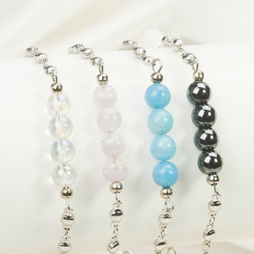 Sense Jewel Bracelet with 4 auspicious Stone, stainless steel chain, fashion pattern, round beads, enhancing auspiciousness.