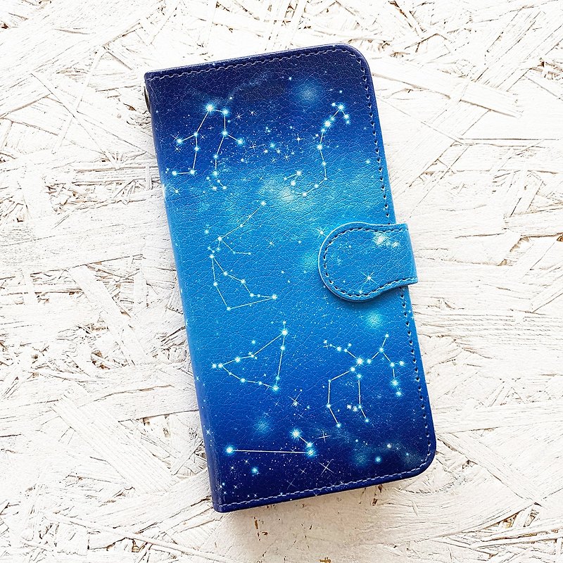 12 constellations iPhone Case / Smartphone case / star / universe / galaxy - เคส/ซองมือถือ - หนังเทียม สีน้ำเงิน