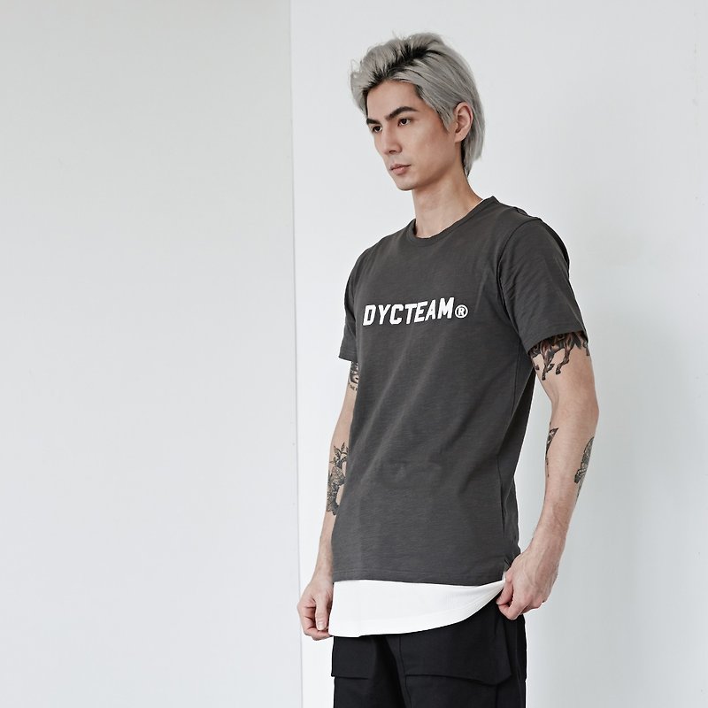 DYCTEAM - Flocking LOGO Slubbed Fabric Tee - Men's T-Shirts & Tops - Cotton & Hemp Gray