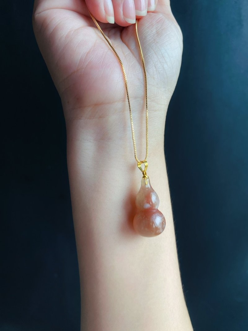 櫻花瑪瑙 葫蘆 項鍊 天然石 禮物 獨一無二 福氣與平安 禮物 吉祥 - 項鍊 - 水晶 紅色