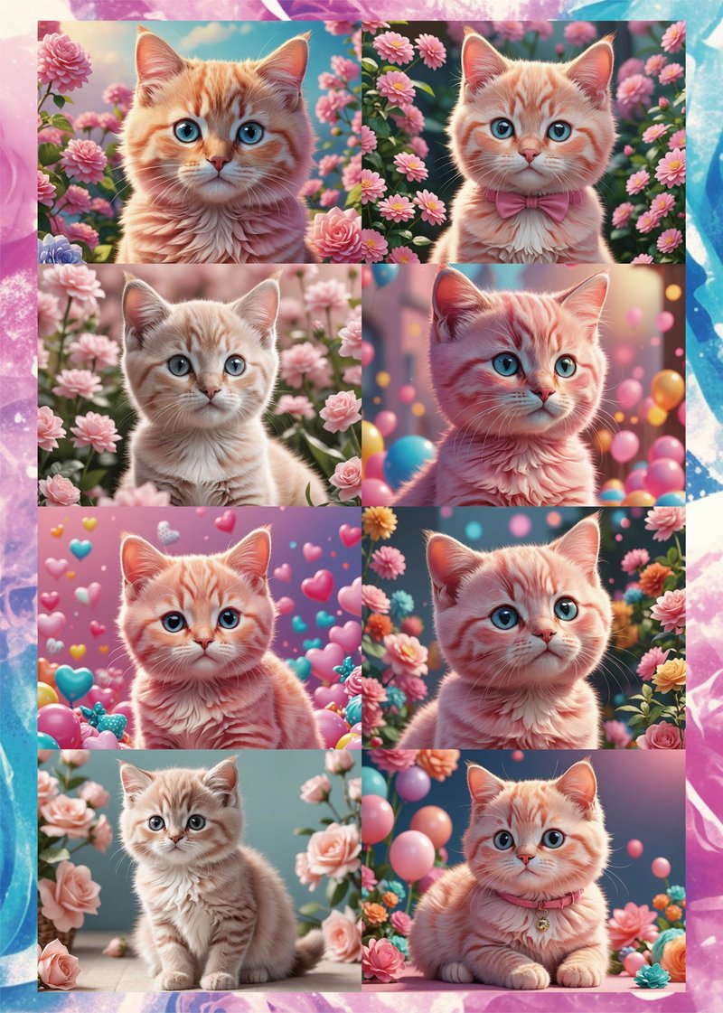 デザインペーパー　PINK CAT　コラージュシート - 貼紙 - 紙 